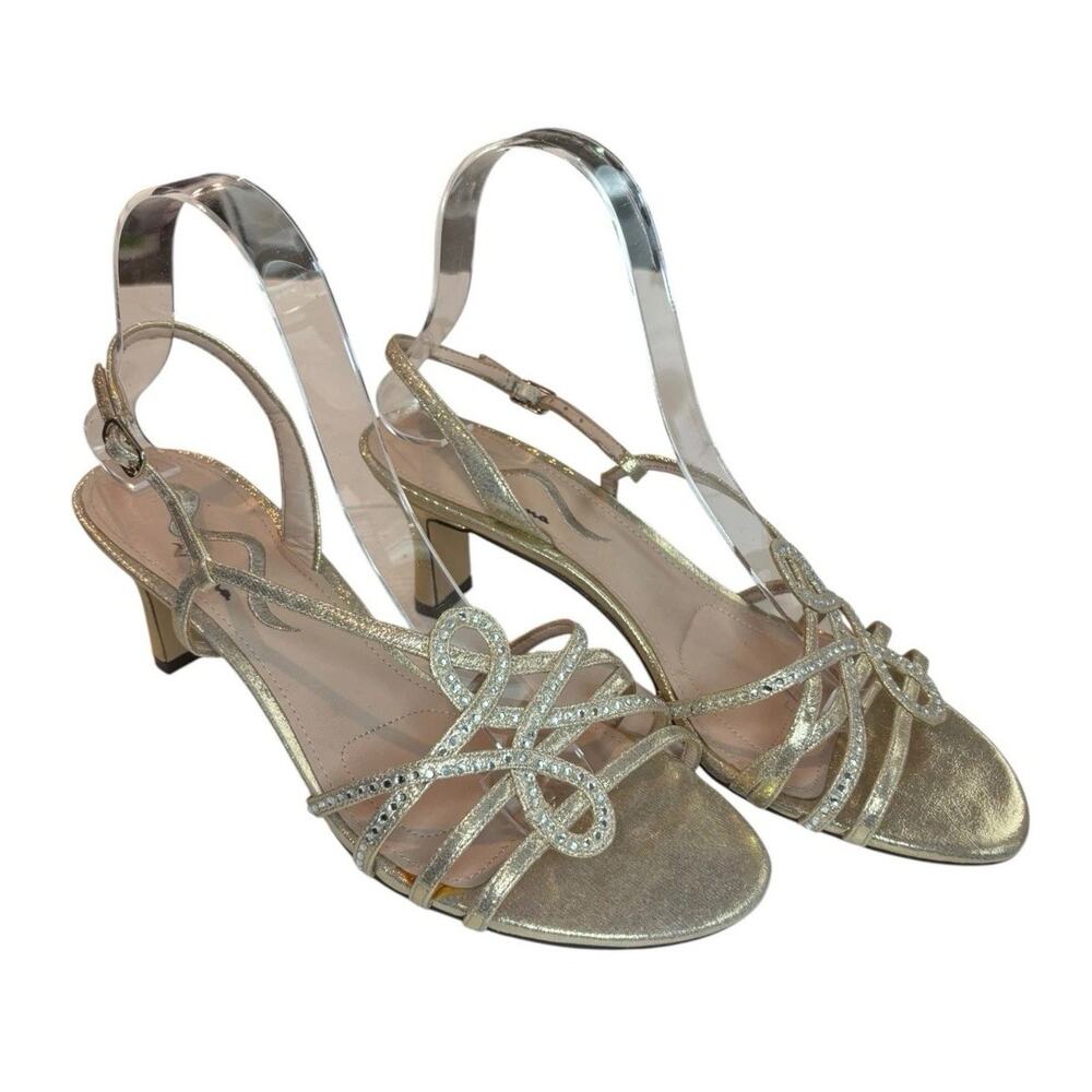 Nina Gold Metallic Rhinestone Strappy Sandals Heels Women’s 9.5M Evening Formal